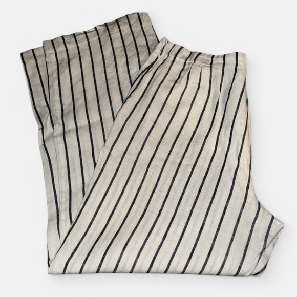 Chico’s‎ 100% Linen white stripe straight leg side elastic zip pants Sz 12 - Picture 2 of 9